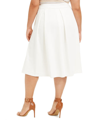 Calvin Klein Women's Plus Pleated Below Knee MIDI Skirt White Size 22W