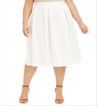 Calvin Klein Women's Plus Pleated Below Knee MIDI Skirt White Size 22W