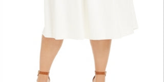 Calvin Klein Women's Plus Pleated Below Knee MIDI Skirt White Size 22W