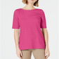 Charter Club Women's Cotton Texture-Striped Elbow Sleeve Top Pink Size Large