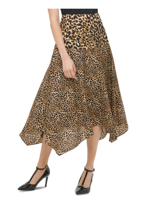 Calvin Klein Women's Leopard Print Handkerchief Hem Skirt Yellow Size 6