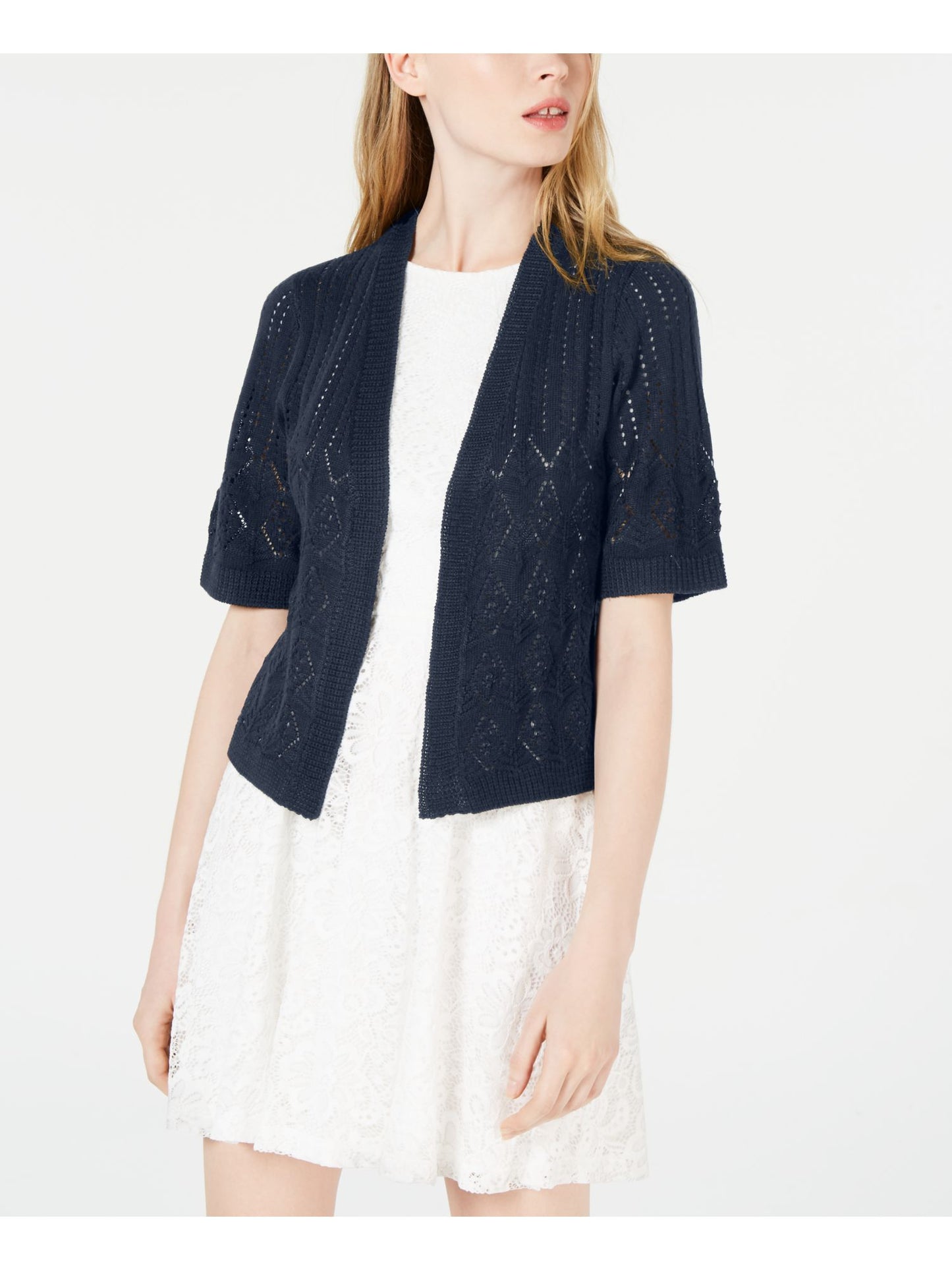 Robbie Bee Women's Pointelle Knit Shrug Blue Size Petite