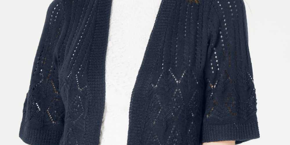 Robbie Bee Women's Pointelle Knit Shrug Blue Size Petite