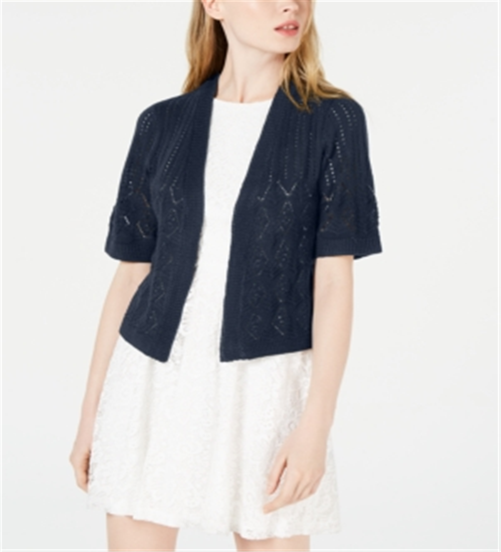 Robbie Bee Women's Pointelle Knit Shrug Blue Size Petite