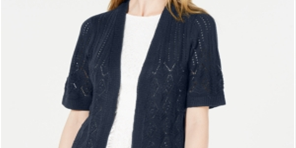 Robbie Bee Women's Pointelle Knit Shrug Blue Size Petite