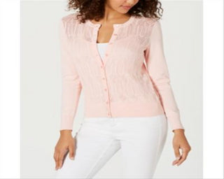 Charter Club Women's Pointelle Knit Cardigan Pink Size XX-Large