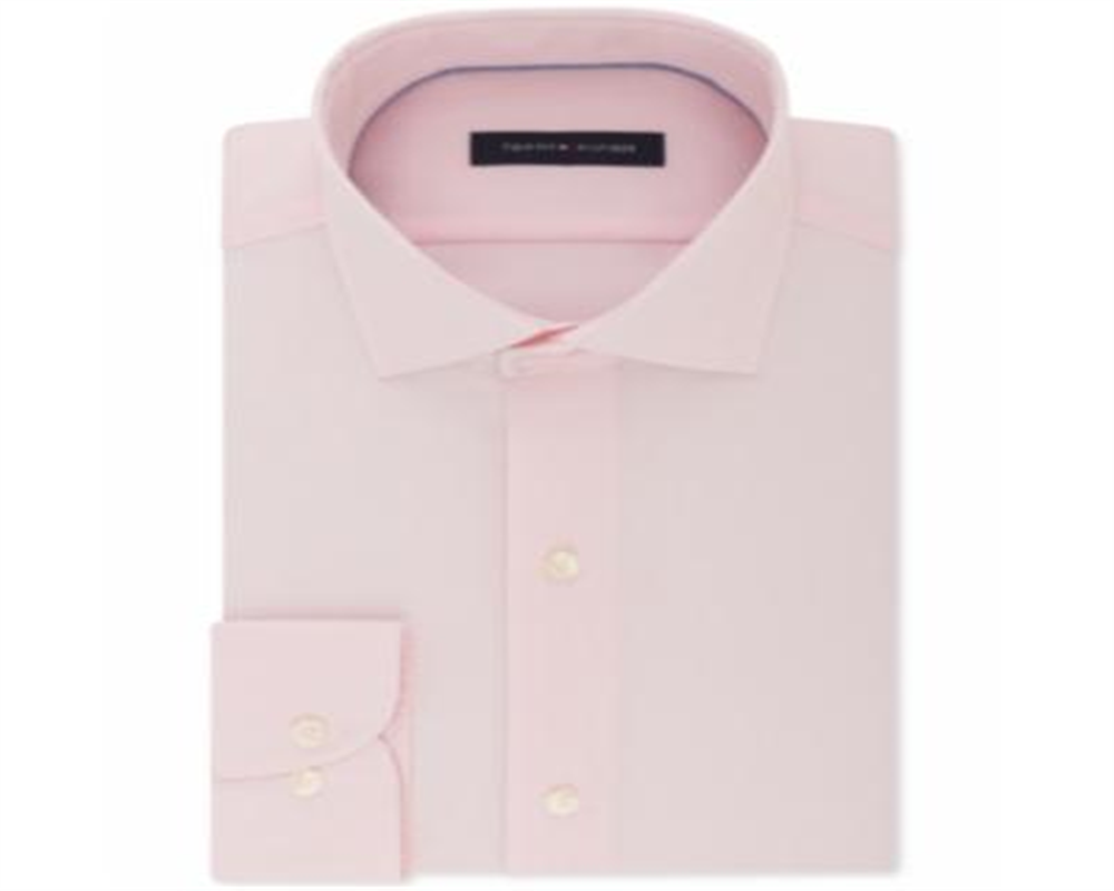 Tommy Hilfiger Men's Big & Tall Classic Regular Fit Non Iron Stretch Dress Shirt Pink Size 19X37-38
