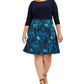 Jessica Howard Women's Floral 3/4 Sleeve Jewel Neck Knee Length Fit Flare Dress Blue Size 16W