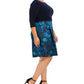 Jessica Howard Women's Floral 3/4 Sleeve Jewel Neck Knee Length Fit Flare Dress Blue Size 16W
