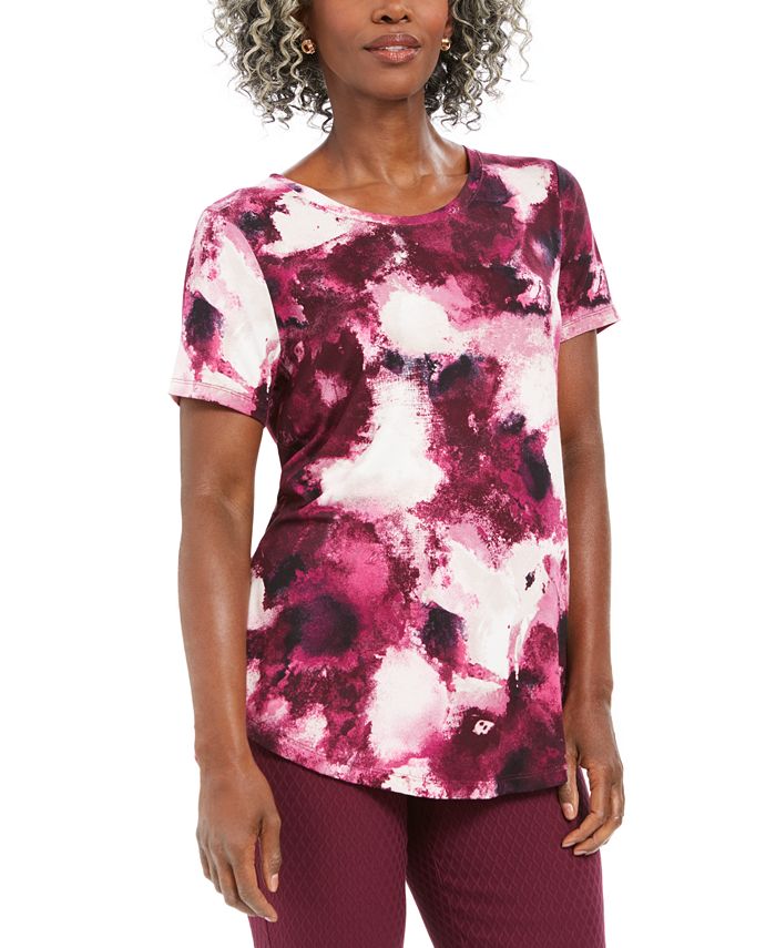 JM Collection Women's Printed Short Sleeve Top Pink Size X-Small