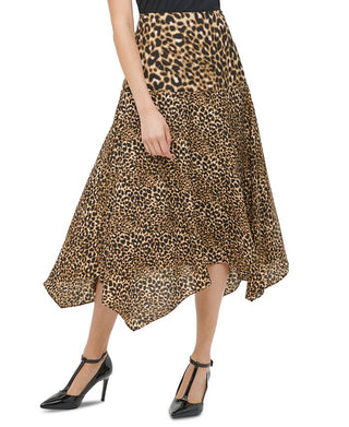 Calvin Klein Women's Leopard Print Handkerchief Hem Skirt Yellow Size 8