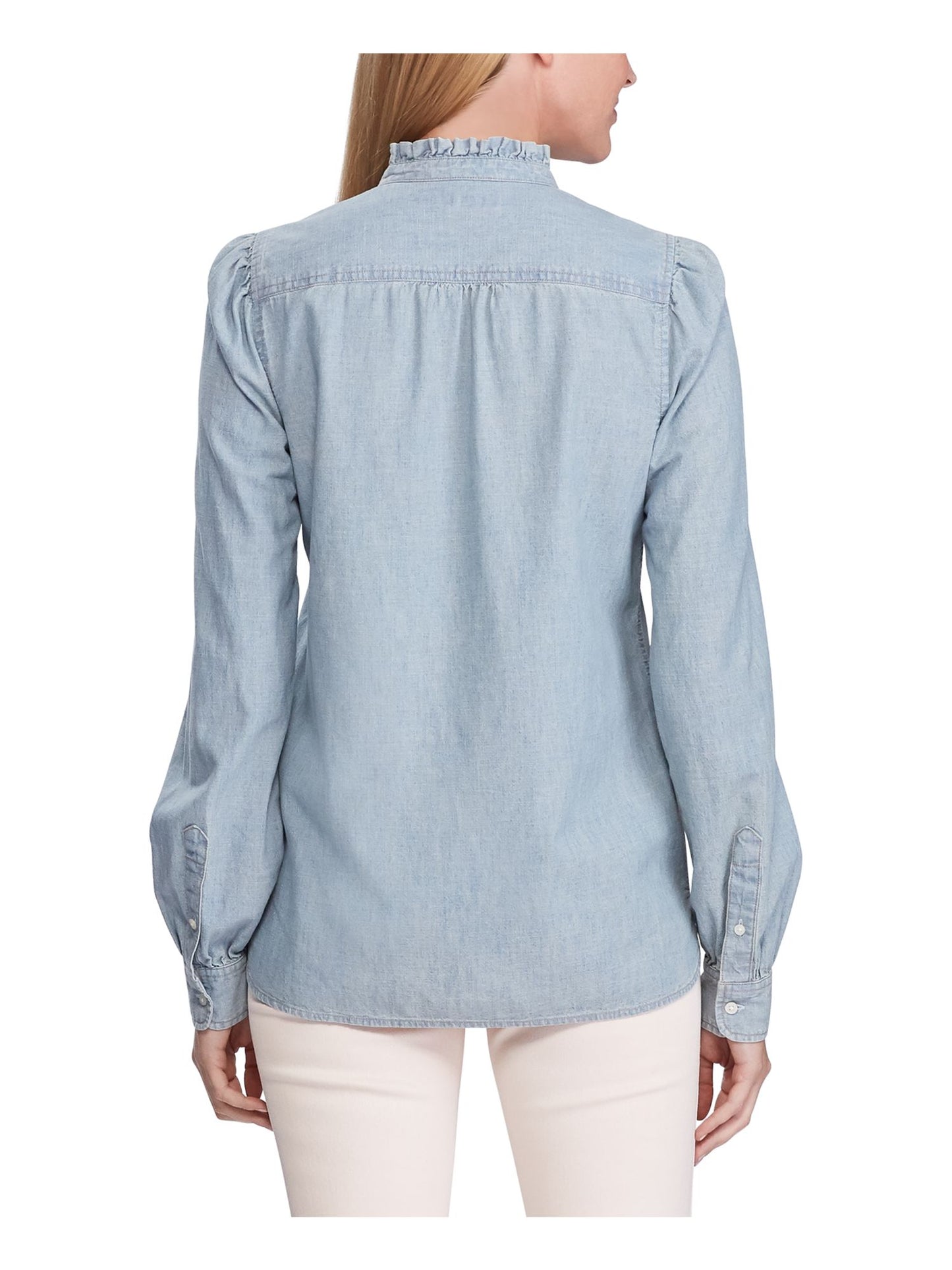 Ralph Lauren 89 Women's V Neck Cuffed Button up Casual Top Blue Size Large