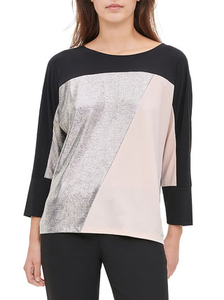 Calvin Klein Women's Metallic Colorblock Blouse Gray Size M