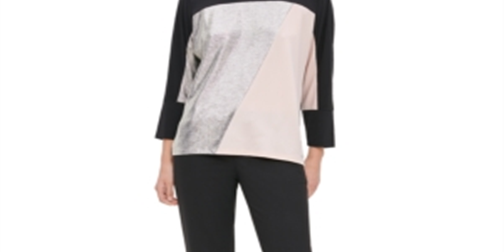 Calvin Klein Women's Metallic Colorblock Blouse Gray Size M