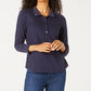 Karen Scott Women's Solid & Printed Collared Top Blue Size Petite S