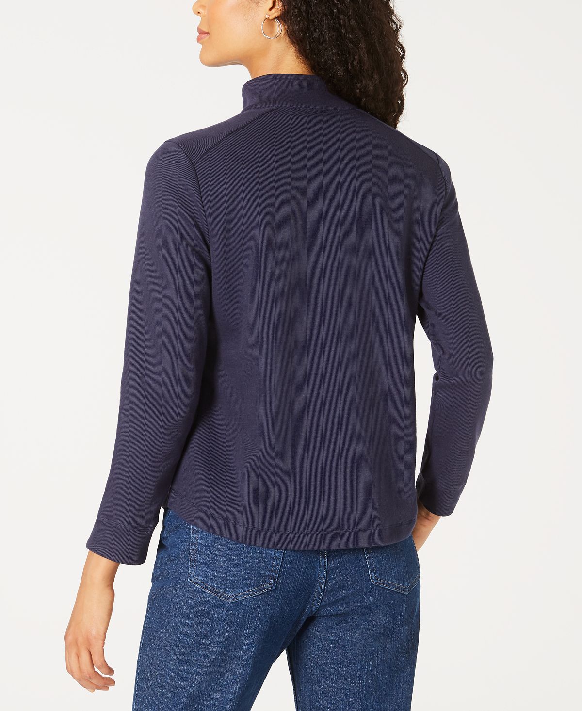 Karen Scott Women's Solid & Printed Collared Top Blue Size Petite S
