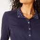 Karen Scott Women's Solid & Printed Collared Top Blue Size Petite S