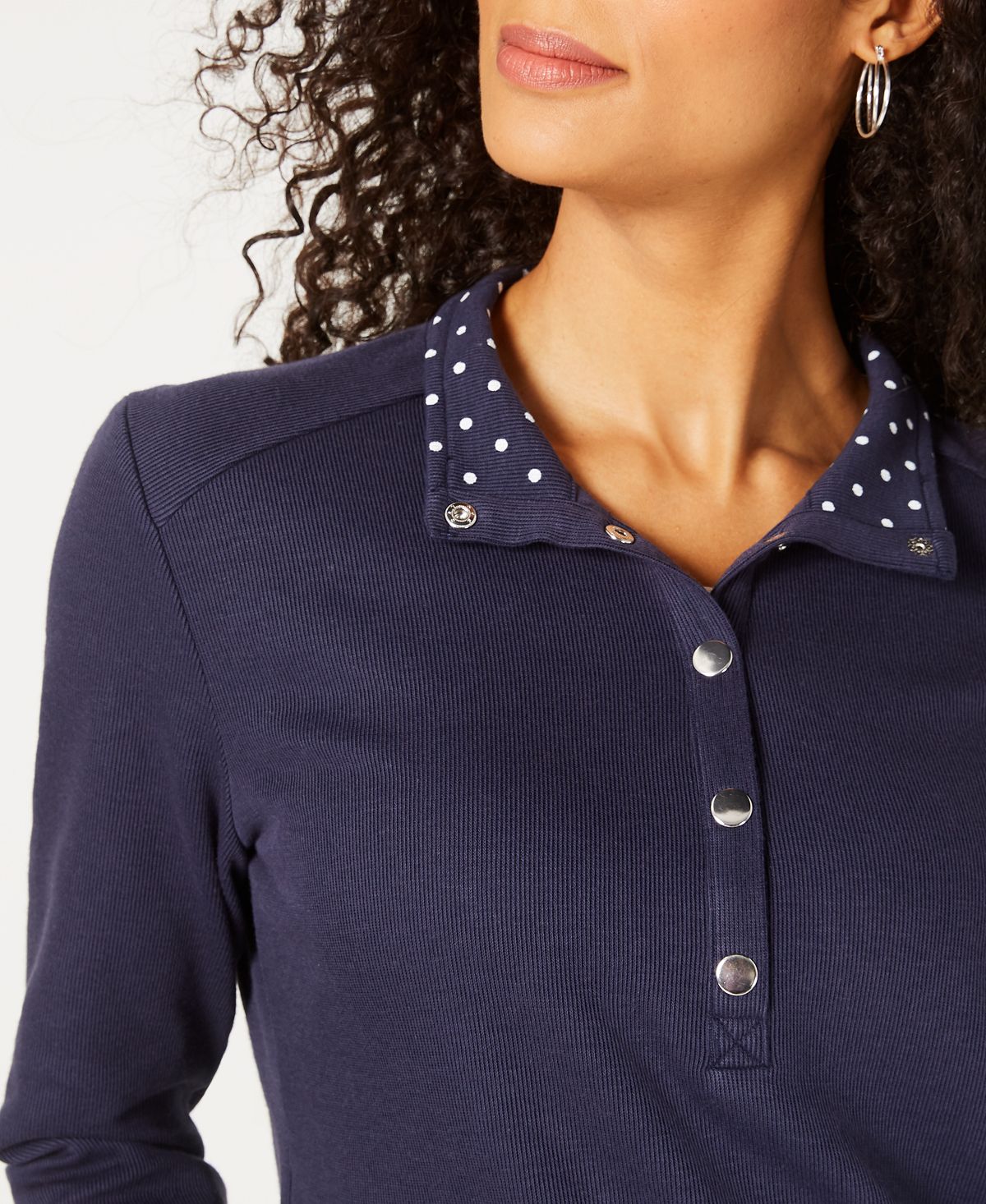 Karen Scott Women's Solid & Printed Collared Top Blue Size Petite S