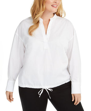 Alfani Women's Plus Popover Shirt White Size 2X