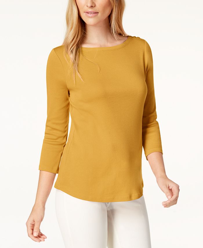 Charter Club Women's Pima Cotton Boat Neck Top Yellow Size X-Large