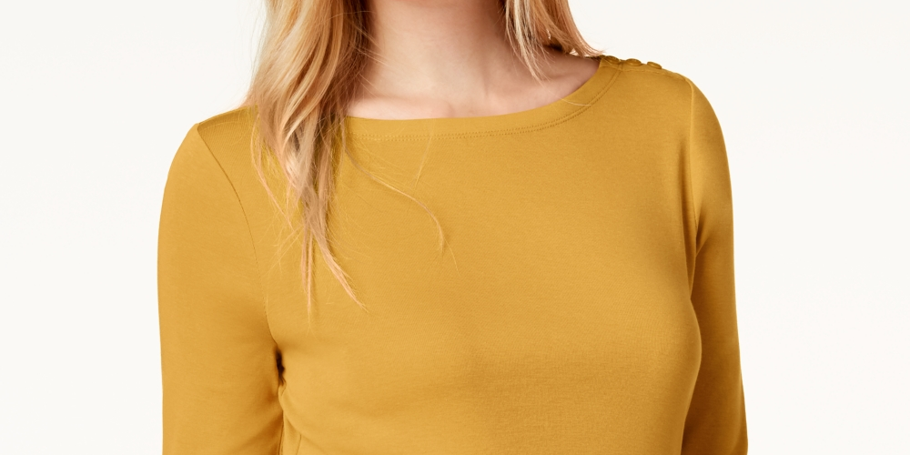 Charter Club Women's Pima Cotton Boat Neck Top Yellow Size X-Large