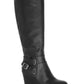 American Rag Women's Memory Foam Cushioned Comfort Buckle Accent Ankle Strap Slip Resistant Kyle Round Toe Wedge Zip up Boots Black Size 11 M