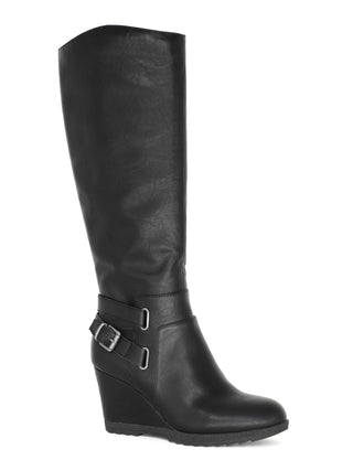 American Rag Women's Memory Foam Cushioned Comfort Buckle Accent Ankle Strap Slip Resistant Kyle Round Toe Wedge Zip up Boots Black Size 11 M