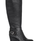 American Rag Women's Memory Foam Cushioned Comfort Buckle Accent Ankle Strap Slip Resistant Kyle Round Toe Wedge Zip up Boots Black Size 11 M