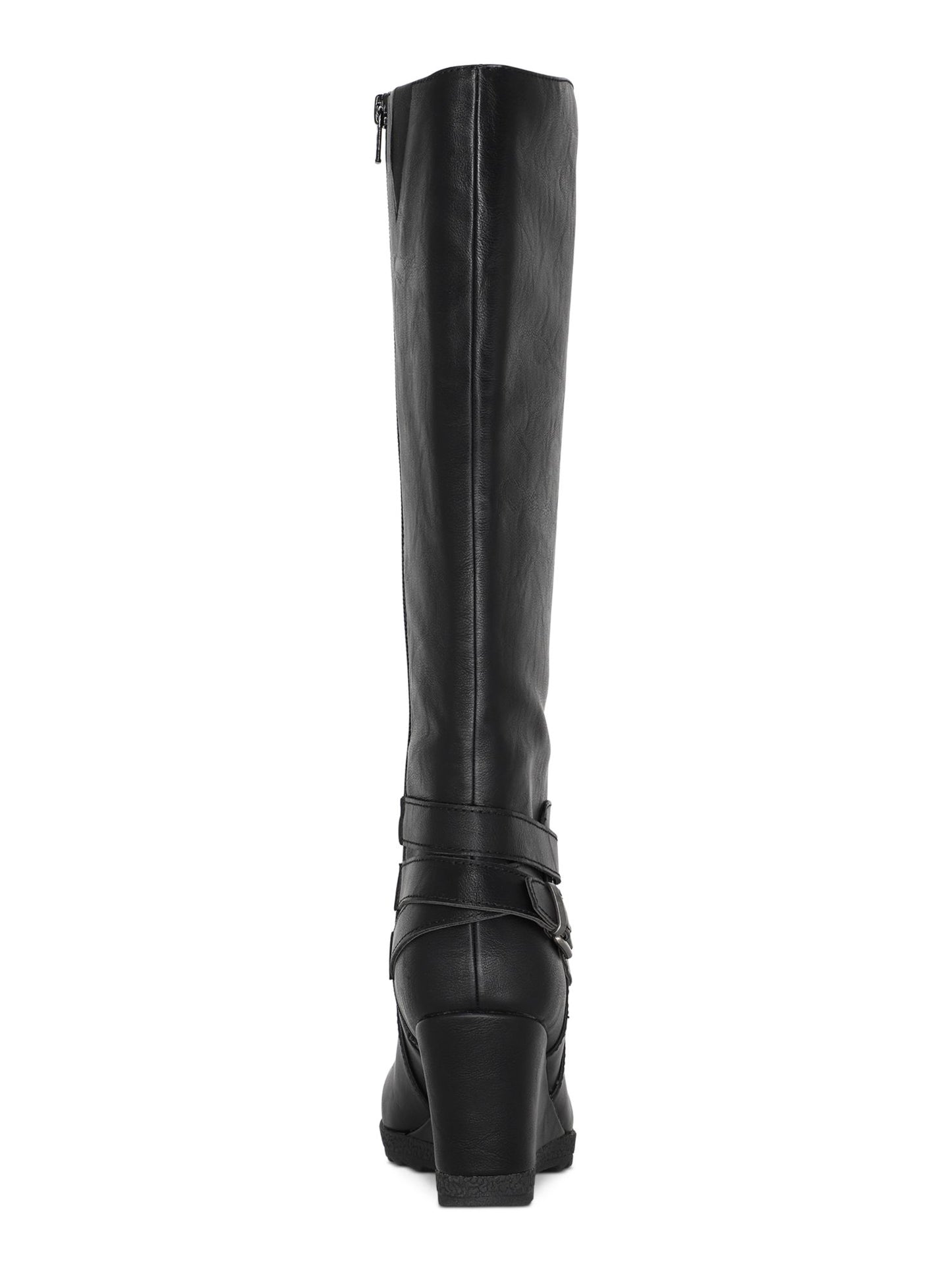 American Rag Women's Memory Foam Cushioned Comfort Buckle Accent Ankle Strap Slip Resistant Kyle Round Toe Wedge Zip up Boots Black Size 11 M