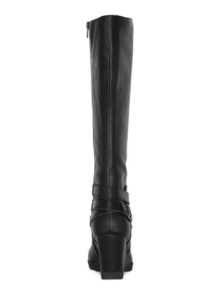 American Rag Women's Memory Foam Cushioned Comfort Buckle Accent Ankle Strap Slip Resistant Kyle Round Toe Wedge Zip up Boots Black Size 11 M