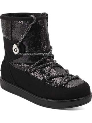 Guess Women's Logo Sparkle Insert Lace up Detail Cushioned Insulated Aylan Round Toe Snow Boots Black Size 9 M