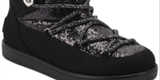 Guess Women's Logo Sparkle Insert Lace up Detail Cushioned Insulated Aylan Round Toe Snow Boots Black Size 9 M