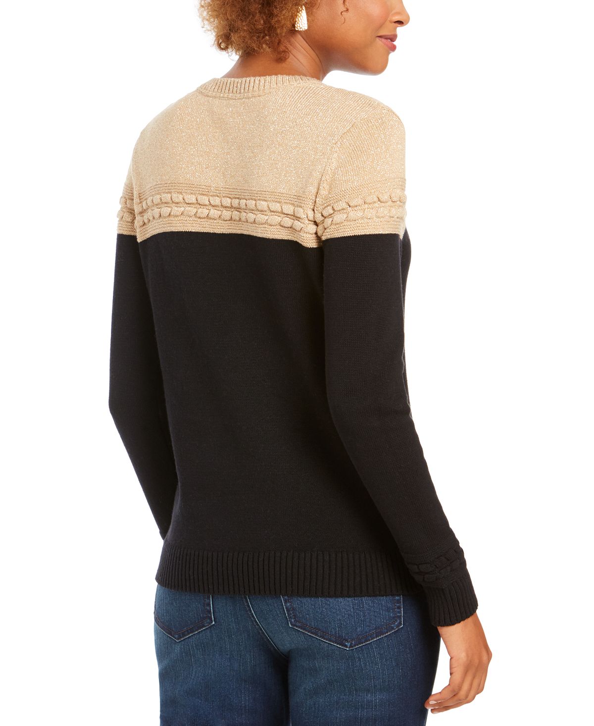 Charter Club Women's Metallic Colorblocked Crewneck Sweater Brown Size X-Small