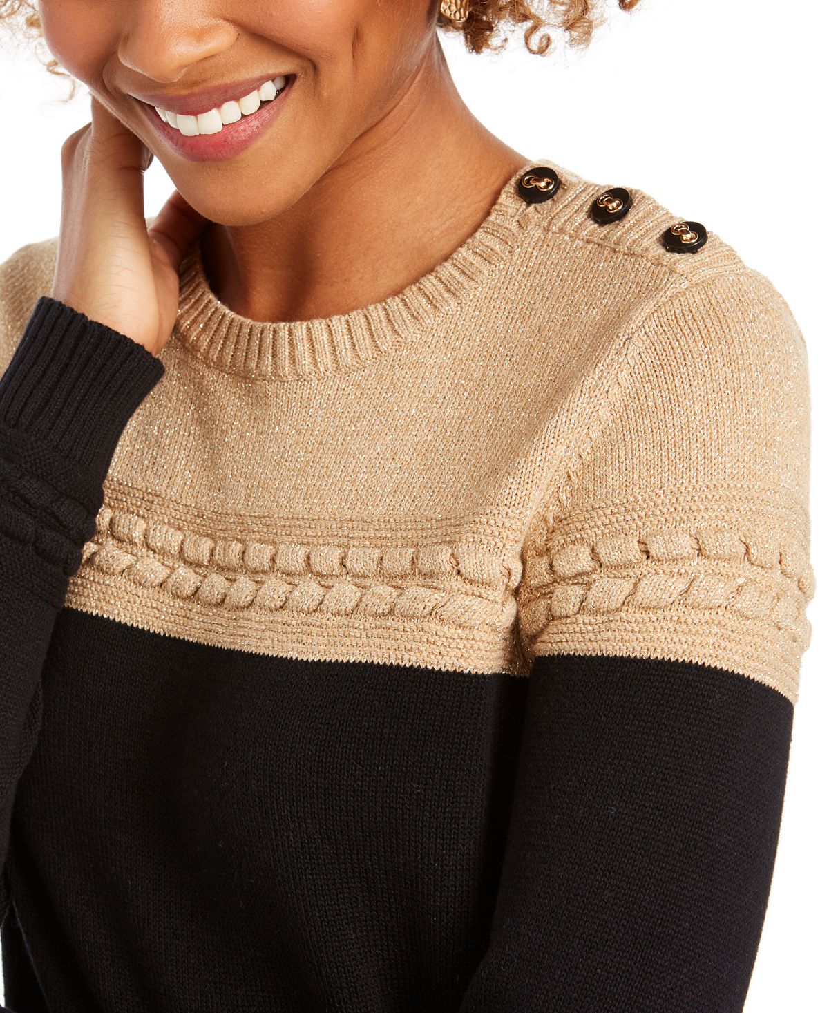 Charter Club Women's Metallic Colorblocked Crewneck Sweater Brown Size X-Small