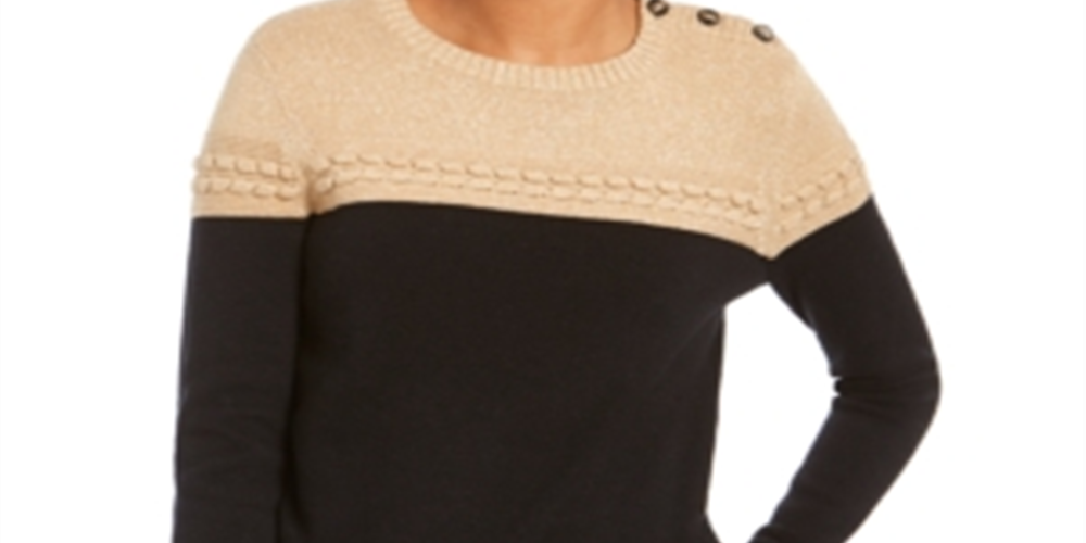 Charter Club Women's Metallic Colorblocked Crewneck Sweater Brown Size X-Small