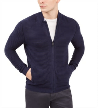 Alfani Men's Textured Zip Front Cardigan Blue Size Medium