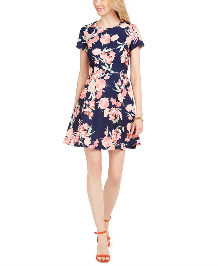 Vince Camuto Women's Floral Scuba Fit & Flare Dress Blue Size 4