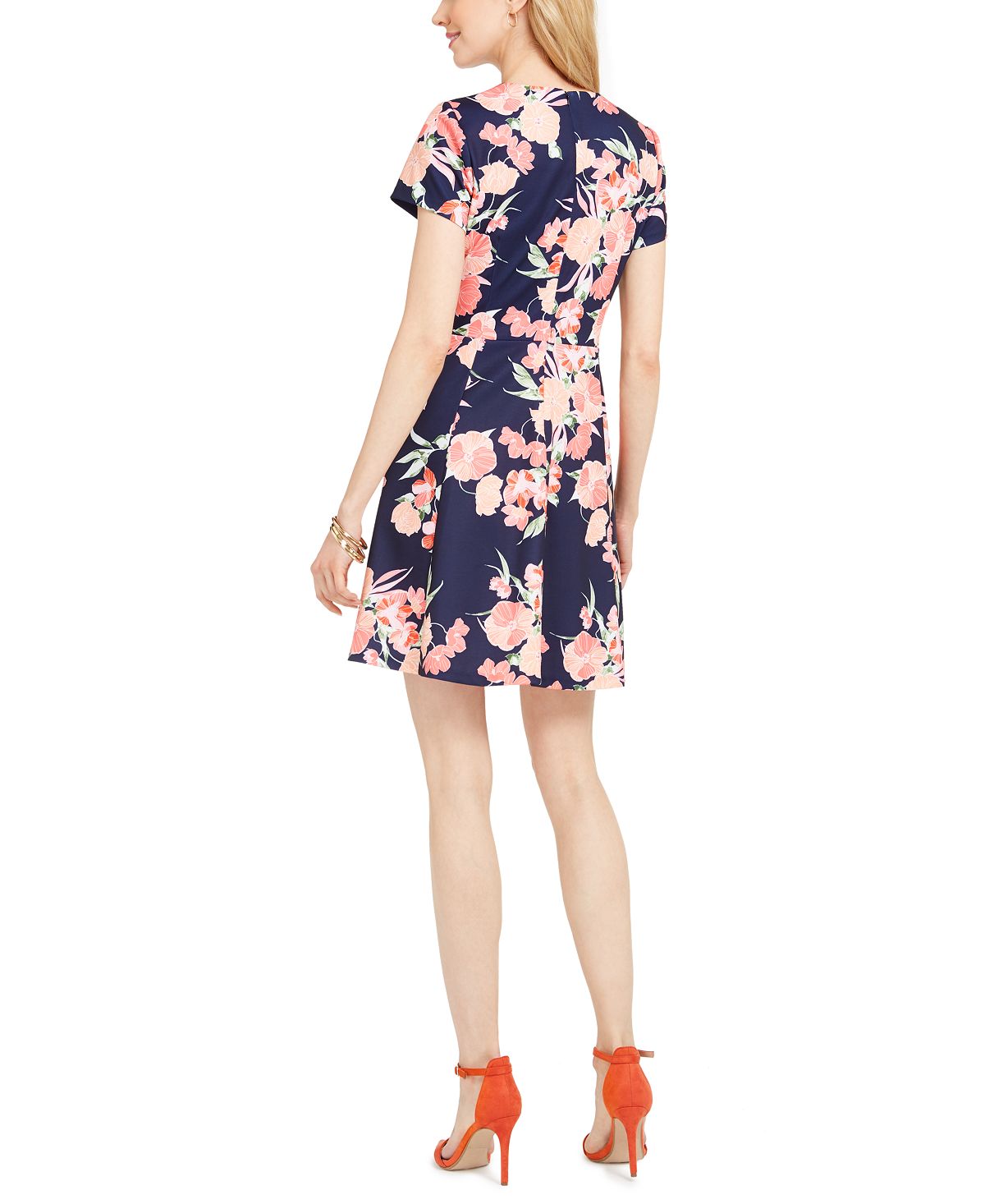 Vince Camuto Women's Floral Scuba Fit & Flare Dress Blue Size 4