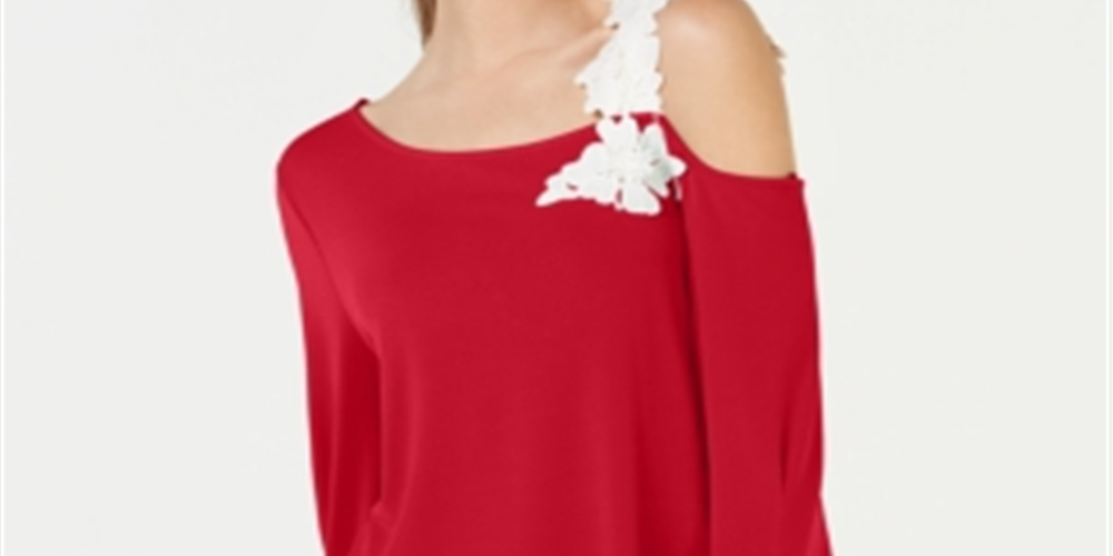Alfani Women's One Shoulder Applique Top Red Size Petite Small