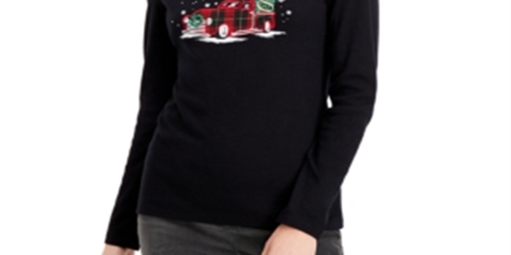 Karen Scott Women's Plaid Truck Cotton Top Black Size Medium