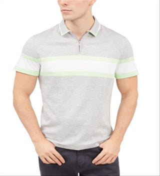 Alfani Men's Regular Fit Stripe Quarter Zip Polo Shirt Grey Size XXX-Large