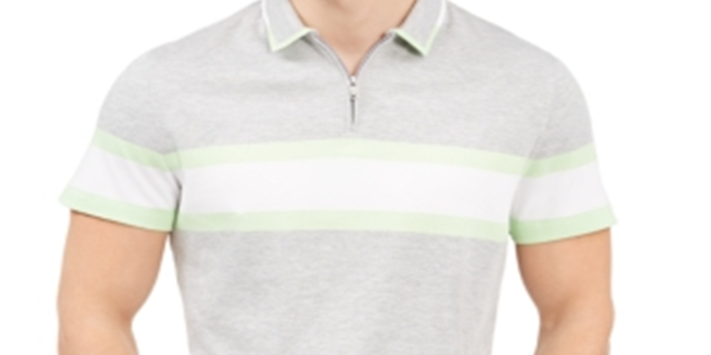 Alfani Men's Regular Fit Stripe Quarter Zip Polo Shirt Grey Size XXX-Large