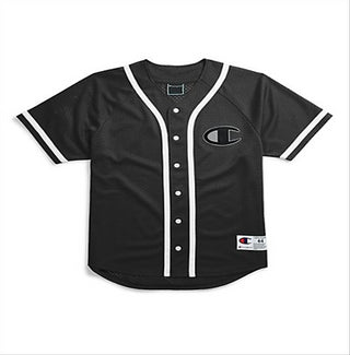 Champion Women's Mesh Button Down Baseball Jersey Black Size XX-Large