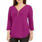 JM Collection Women's Zipper Trim 3/4 Sleeve Top Pink Size X-Large
