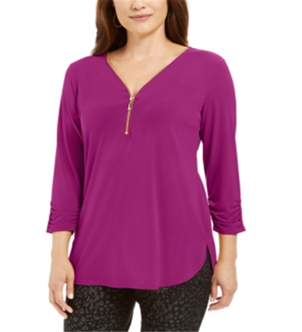 JM Collection Women's Zipper Trim 3/4 Sleeve Top Pink Size X-Large
