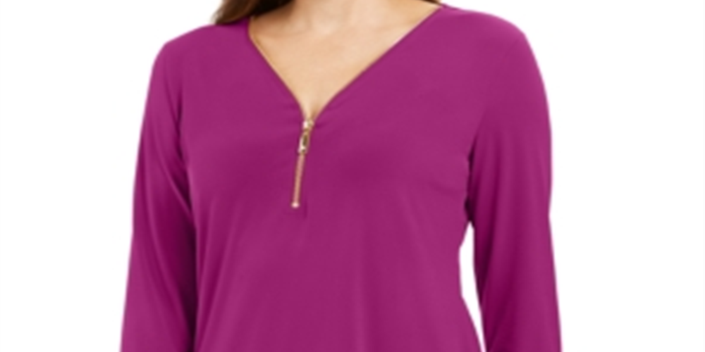 JM Collection Women's Zipper Trim 3/4 Sleeve Top Pink Size X-Large