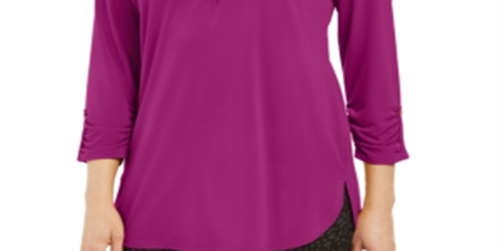 JM Collection Women's Zipper Trim 3/4 Sleeve Top Pink Size X-Large