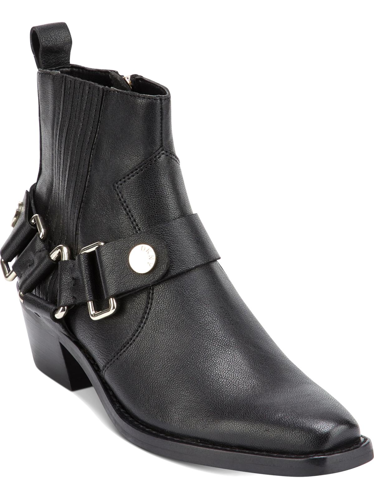 DKNY Women's Padded Mina Square Toe Block Heel Zip up Leather Booties Black Size 8.5 M