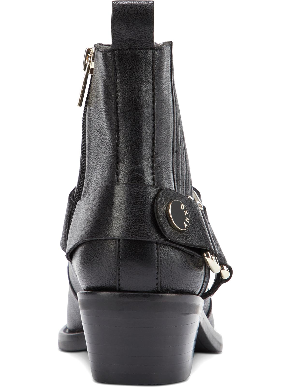 DKNY Women's Padded Mina Square Toe Block Heel Zip up Leather Booties Black Size 8.5 M