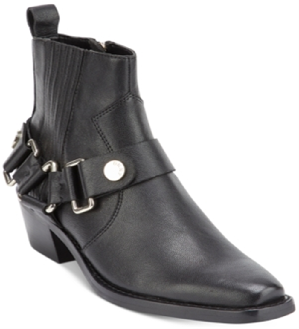 DKNY Women's Padded Mina Square Toe Block Heel Zip up Leather Booties Black Size 8.5 M